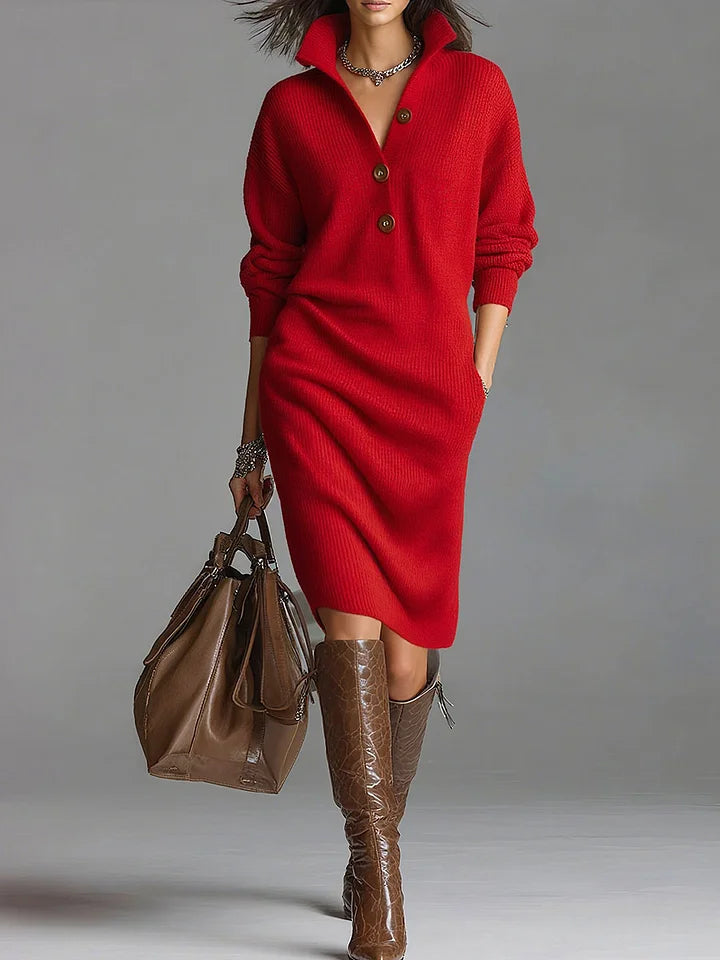 Beverley | Knit Dress with Collar & Buttons