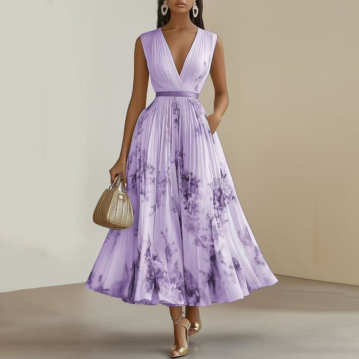 Nadia - Floral Pleated Midi Dress