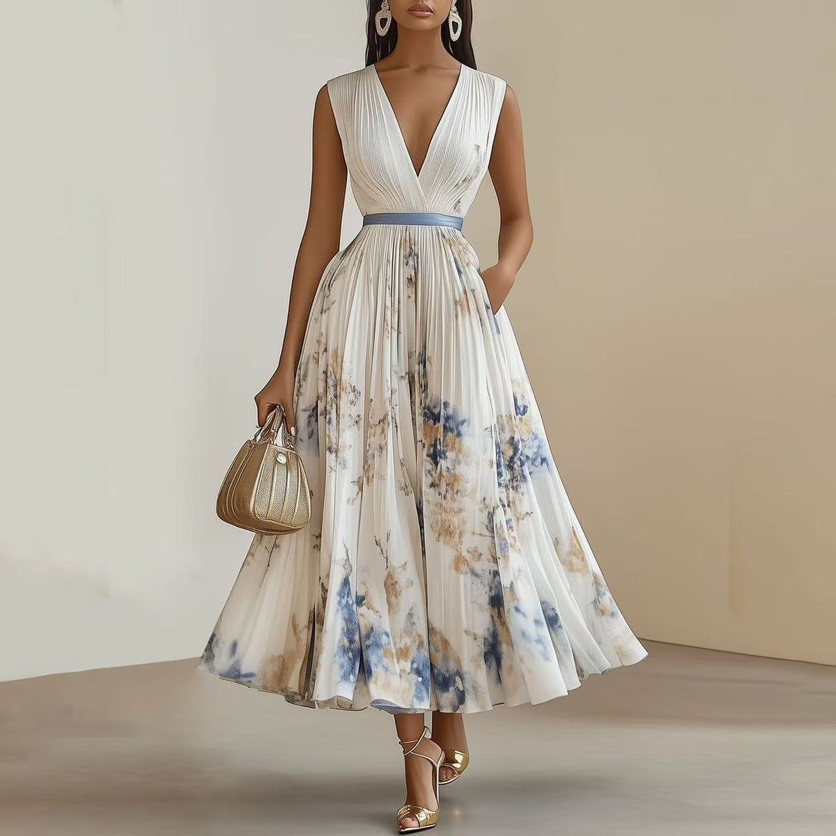 Nadia - Floral Pleated Midi Dress