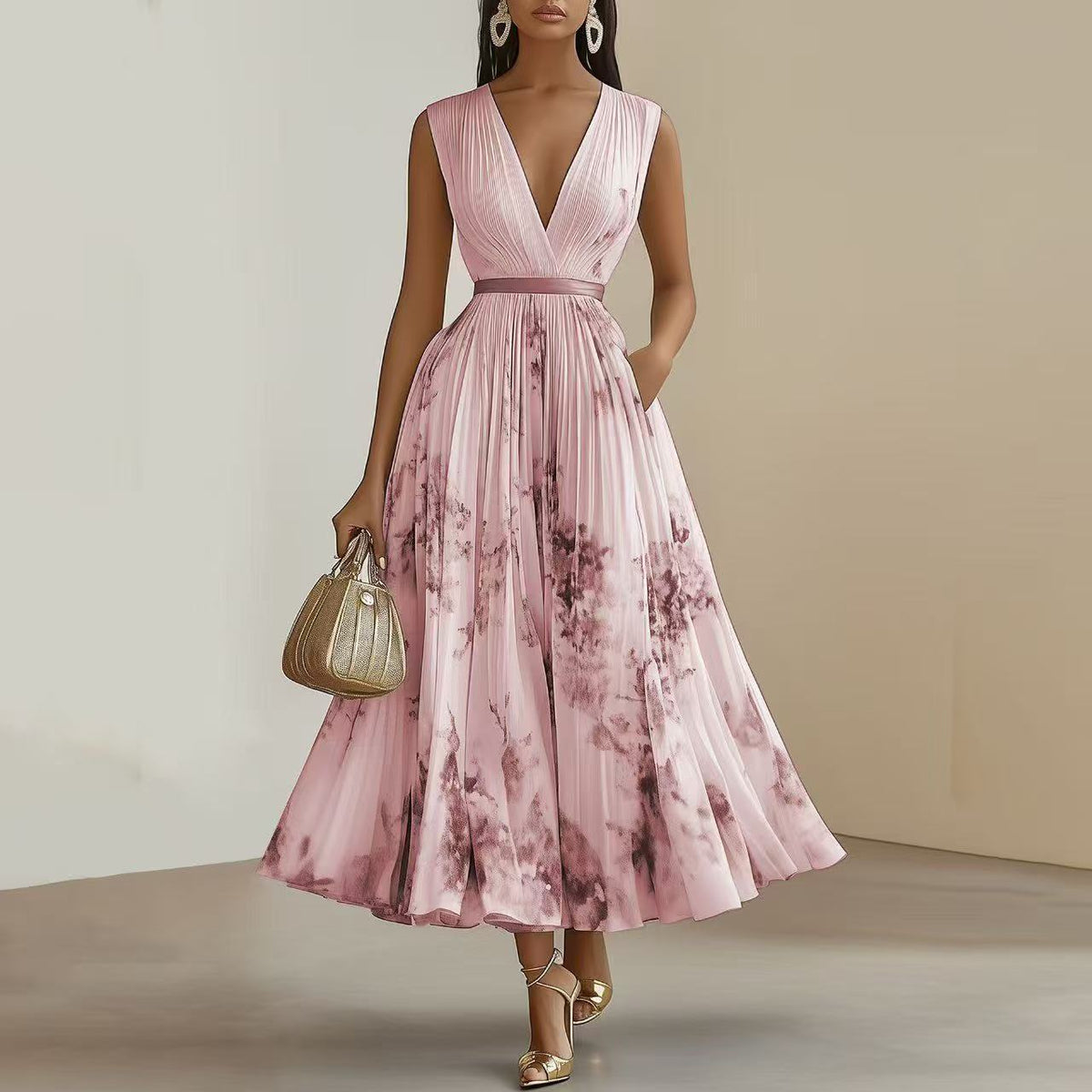 Nadia - Floral Pleated Midi Dress
