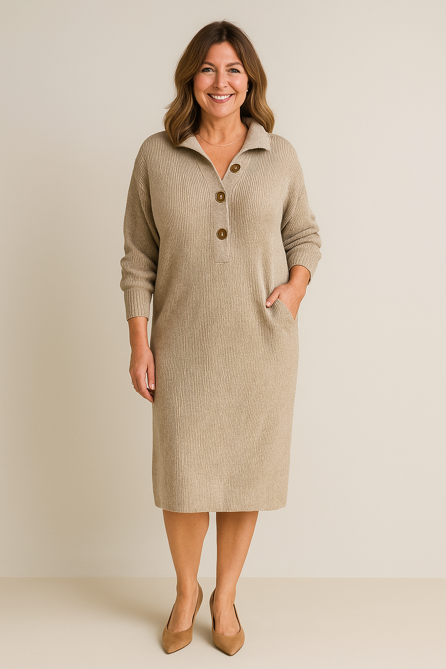 Beverley | Knit Dress with Collar & Buttons