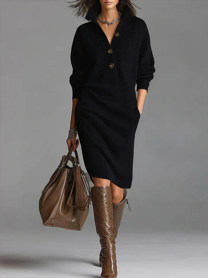 Beverley | Knit Dress with Collar & Buttons