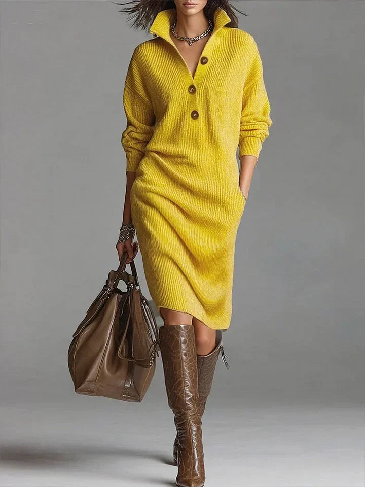 Beverley | Knit Dress with Collar & Buttons
